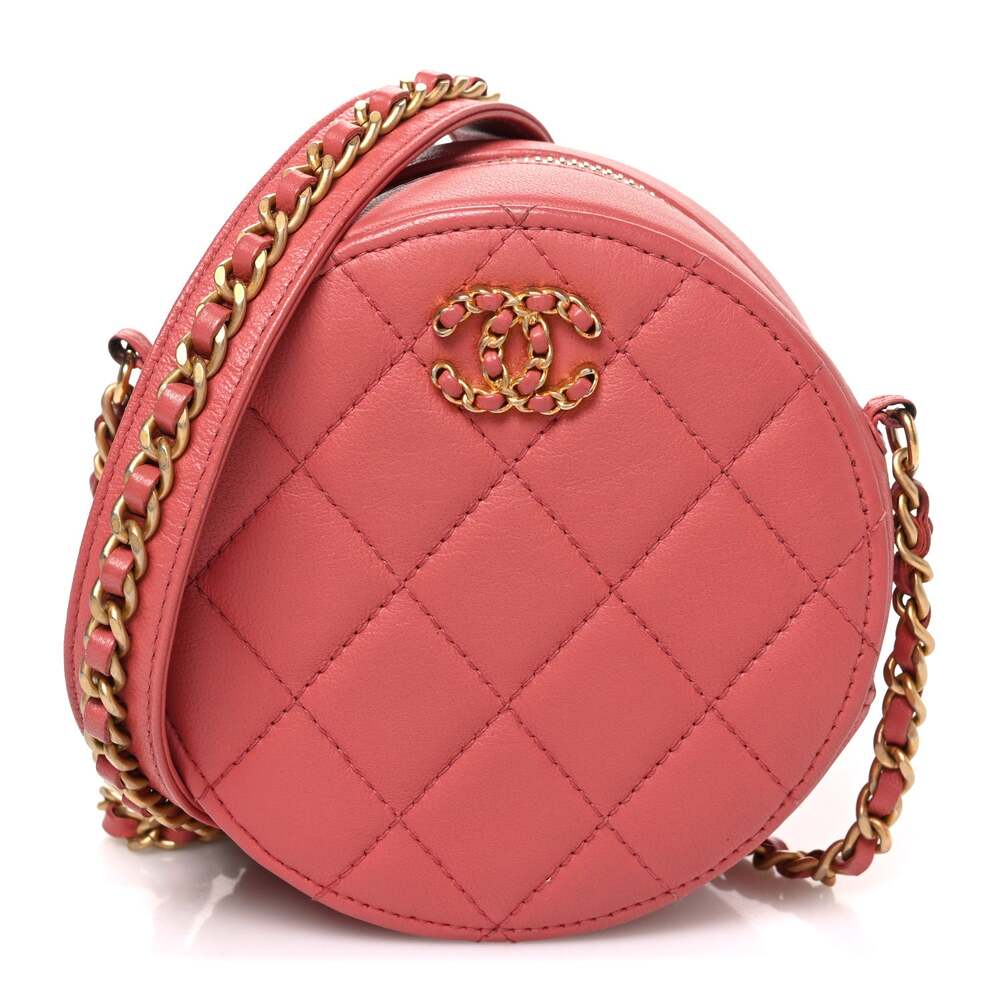 Goatskin Quilted Chanel 19 Round Clutch #313970C19B